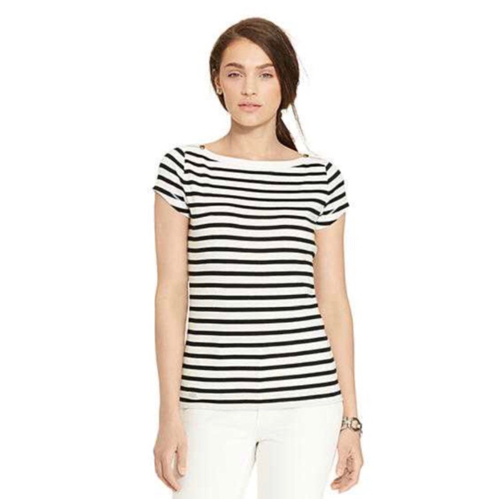 Black and White Striped Boatneck Top (NWOT)